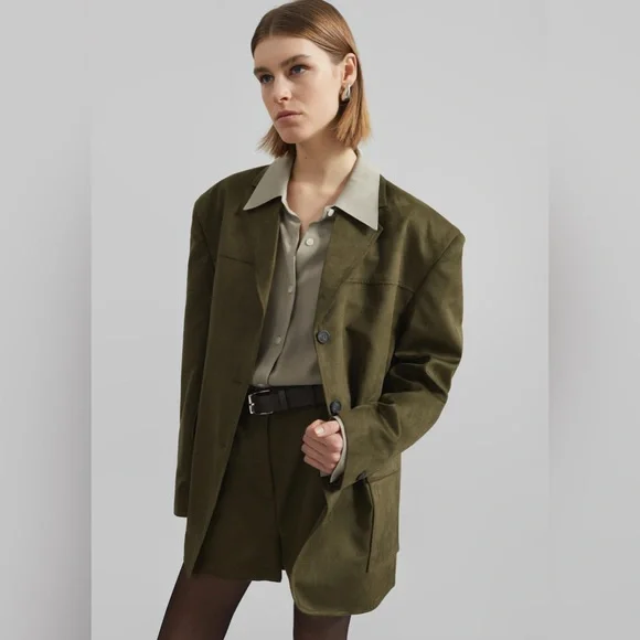 The Frankie Shop Merida Faux Suede Blazer - Khaki